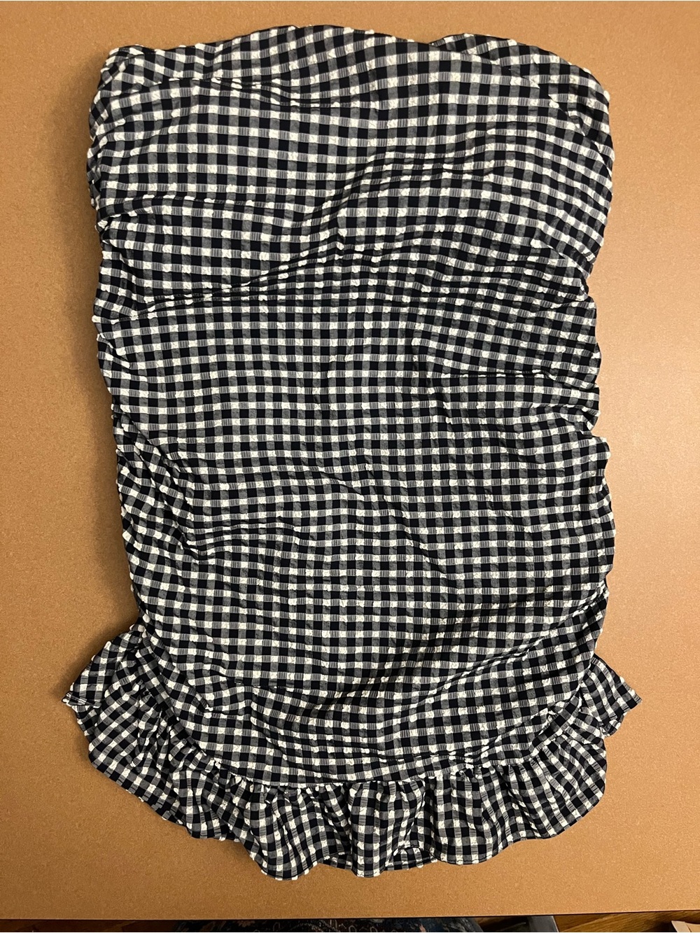 J.CREW Women’s Ruched Bandeau Swim Dress Puckered Gingham Black White. Size 10.